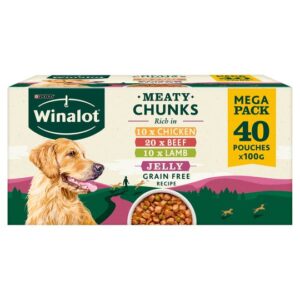 Winalot Perfect Portions Adult Grain Free Beef & Carrots, Chicken & Peas, Lamb & Green Beans In Jelly 40x100G