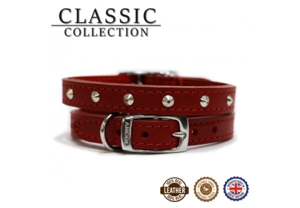 Ancol Classic Collection Leather Stud Collar - Red