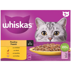 Whiskas 1+ Cat Pouches - Poultry Feasts in Gravy (12x85g)