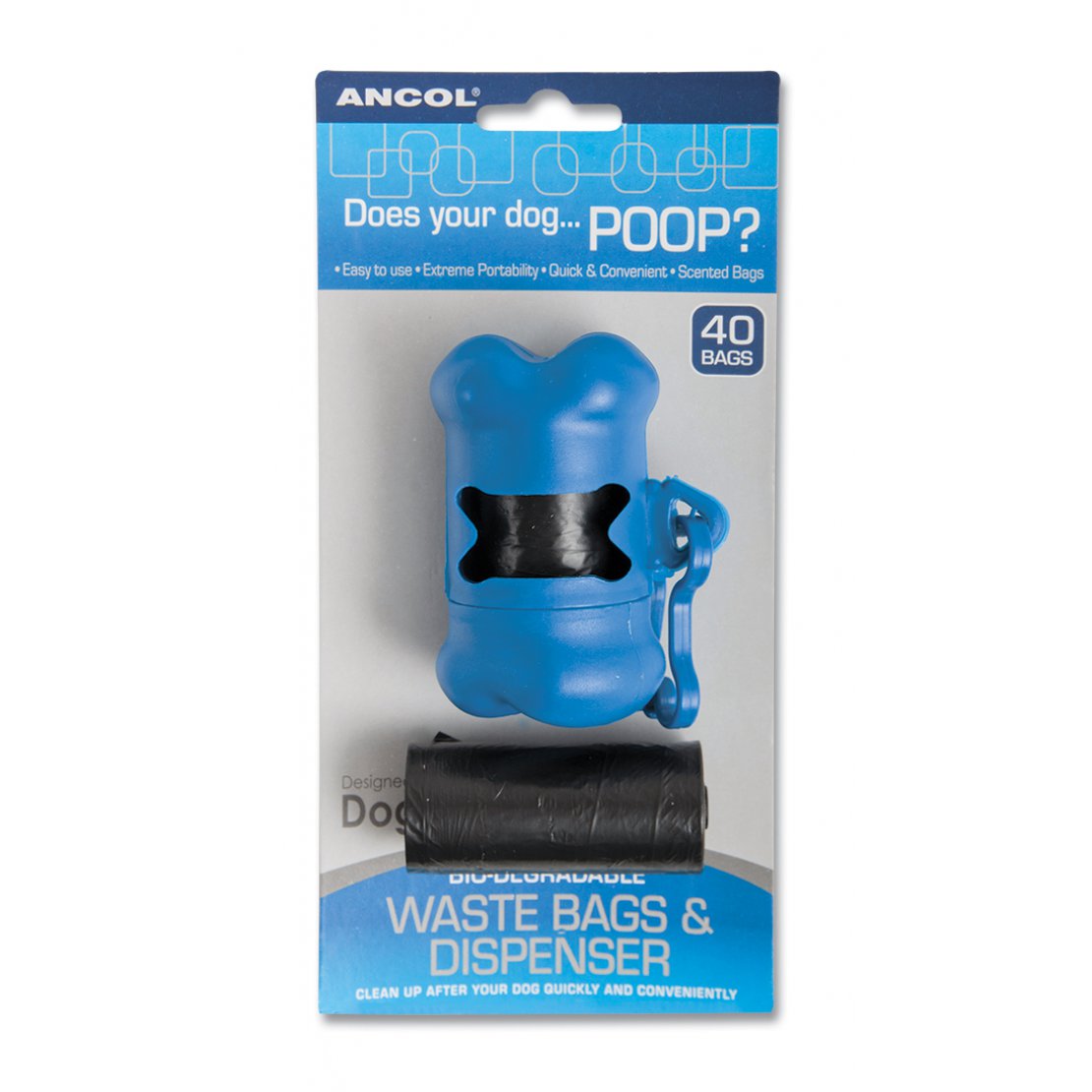 Ancol Poop Bag Bone Shaped Dispenser Inc 2 Rolls Pet Stop Direct